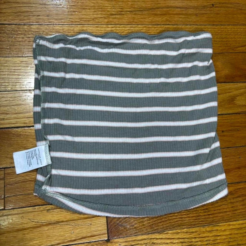 Y2K American Eagle green and white pink striped tube strapless top - Picture 5 of 7